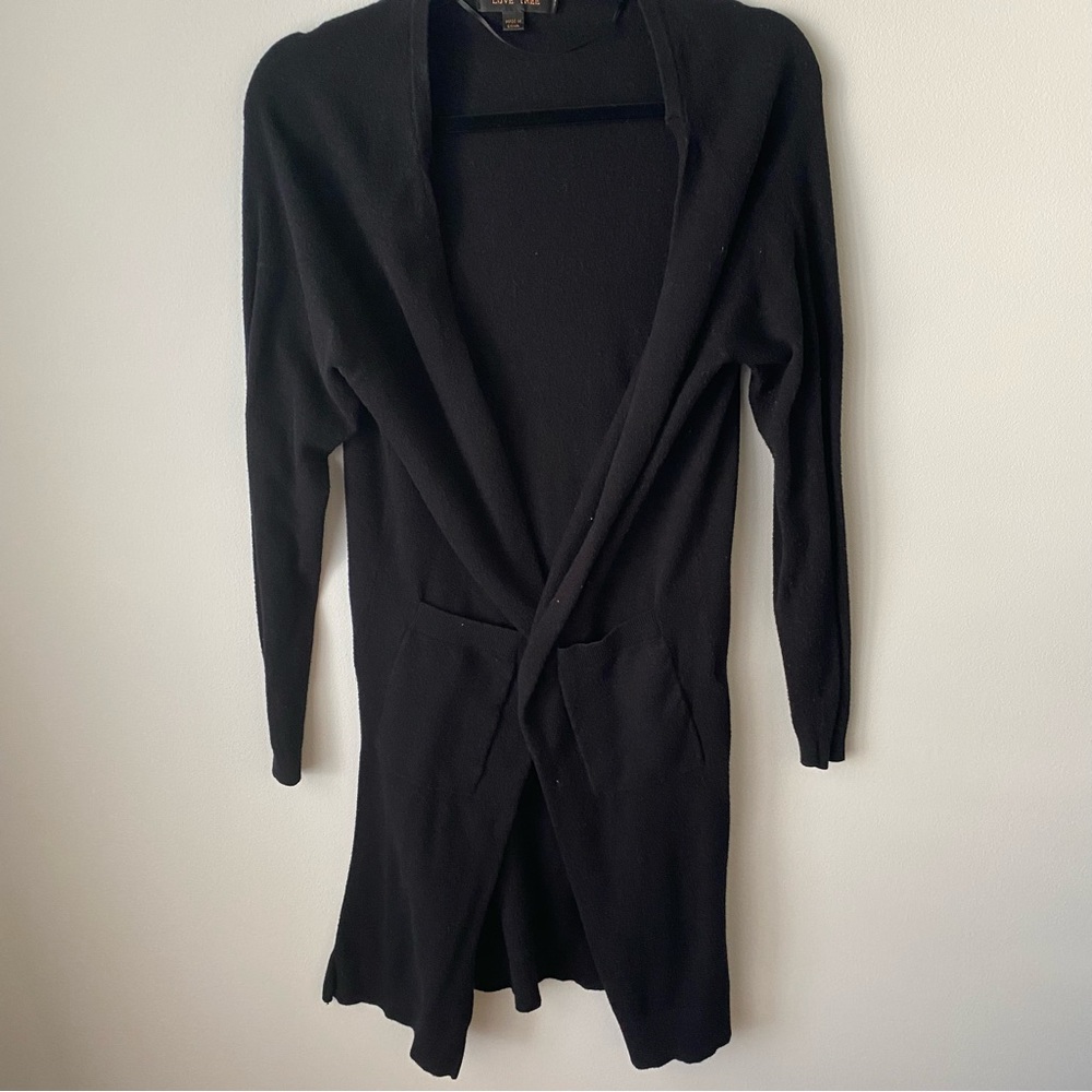 Black long cardigan womens size M with pockets